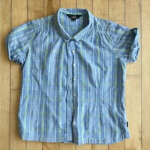 Woolrich Blue and Green Plaid Country Style Short Sleeve Shirt Size Medium